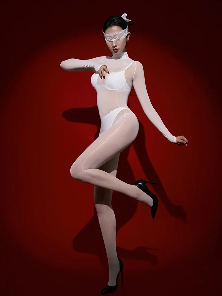 Унисекс, бесшовный бюст, глянцевые блестящие чулки для тела, оболочка для пениса, закрытый боди с открытой промежностью, колготки, сексуальный купальник, сиамский комбинезон