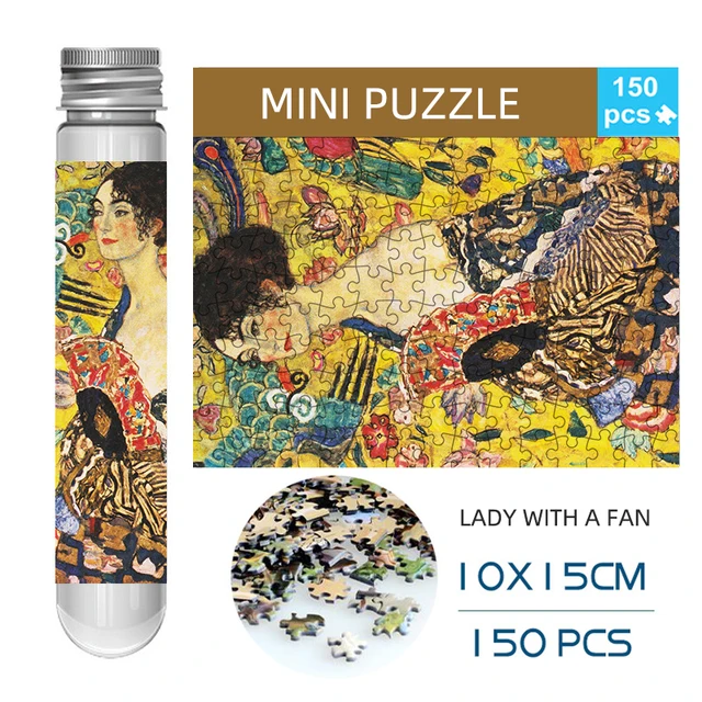 150 sztuk Mini probówka Puzzle Lady z wentylatorem Gustav Klimt działa słynne malarstwo gra edukacyjna Home Decor festiwal prezent