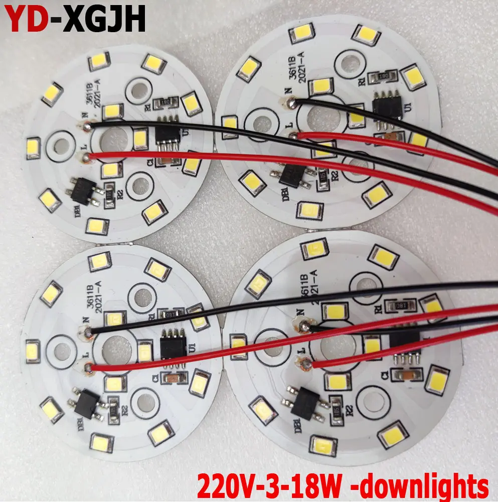 AC220V Smart IC Driver LED PCB Lamp panel 3W 5W 7W 9W 12W 15W 18W SMD 2835 Chip Light source Tinned Cable for LED blub Downlight