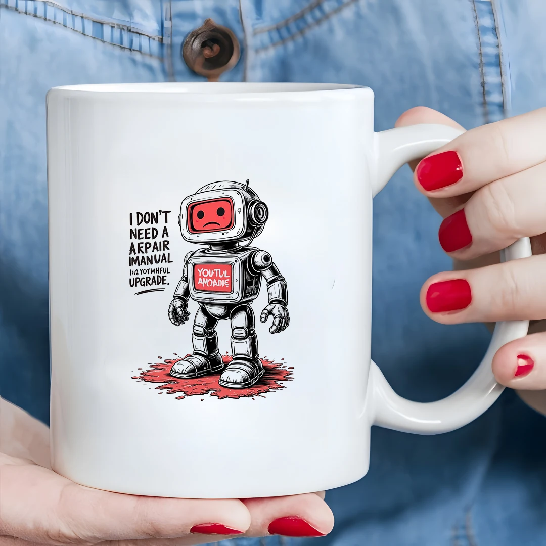

Futuristic Robot 11oz Cup Hand-painted Tech Black and White Cup Kids Office Family Creative Christmas Gift