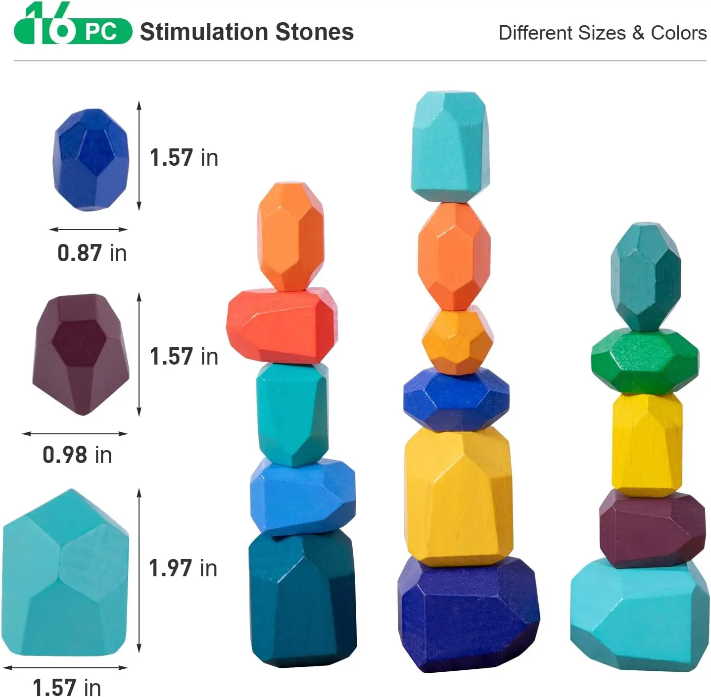 خشبية قوس قزح التراص الحجارة 16 قطعة فرز الخشب موازنة الصخور كتل مونتيسوري ألعاب تعليمية للأطفال الصغار 3 سنوات فما فوق