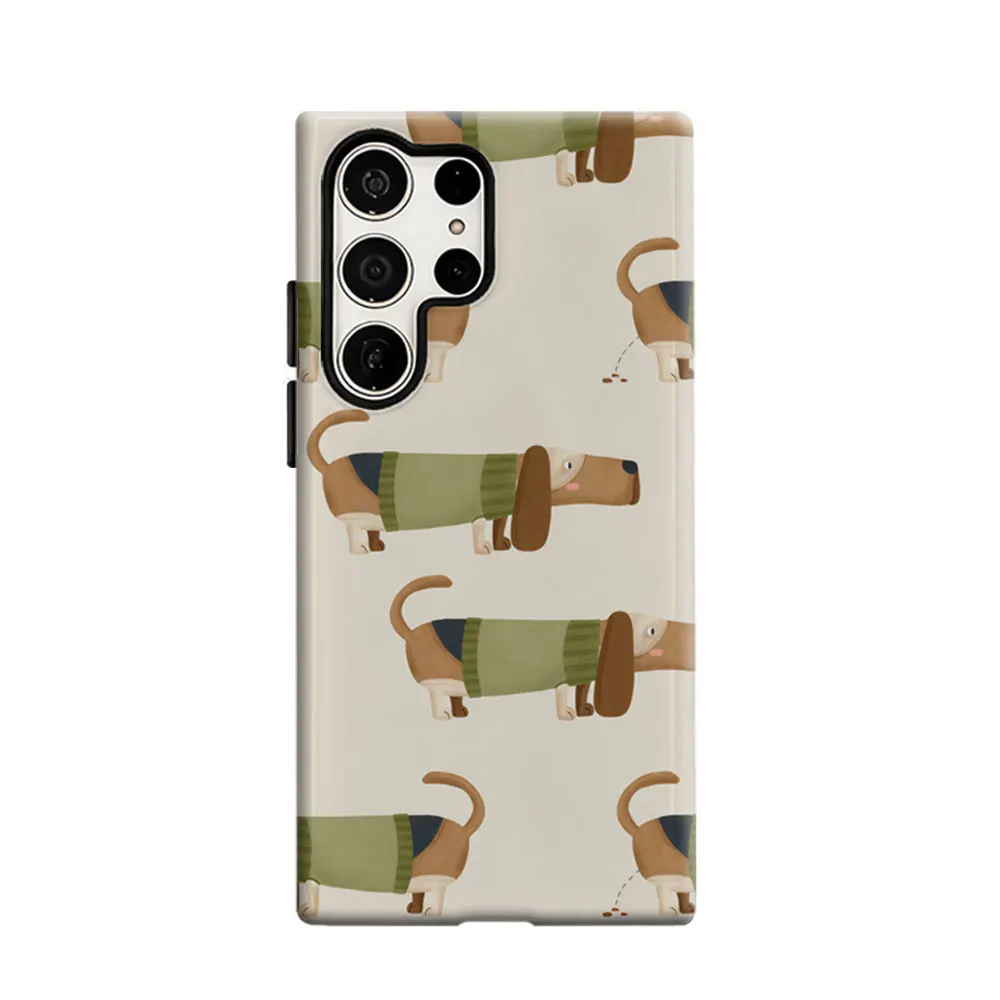 CaseLumi Phone Case For Samsung Galaxy S25 S24 S23 Ultra Plus Hard Whimsical Dachshund in Sweater Double Layer Cover Film Shell