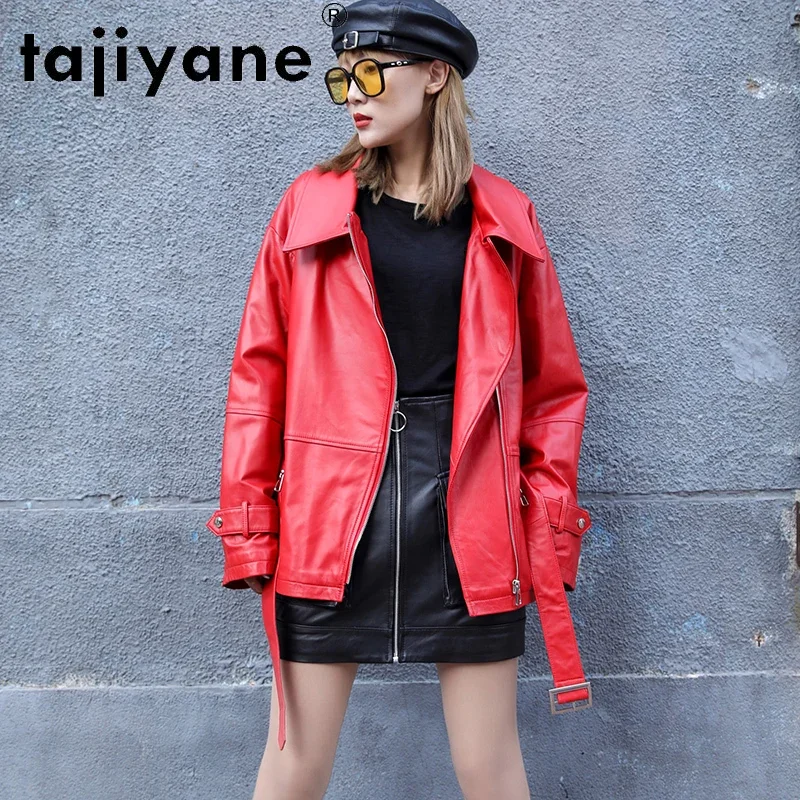 Tajiyane Biker Jacket สำหรับผู้หญิง100% จริง Sheepskin หญิง Casual หนังแจ็คเก็ตฤดูใบไม้ผลิ2021 Veste Cuir Femme Pph4899