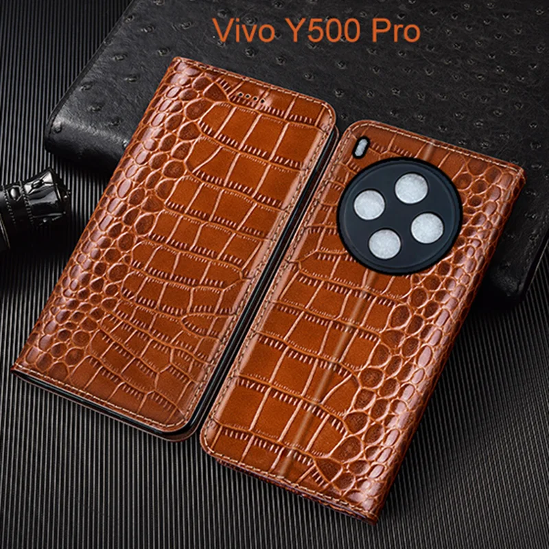 

Crocodile Genuine Leather Flip Case For Vivo Y500 Pro Phone Cover Card Cases Scratch Proof