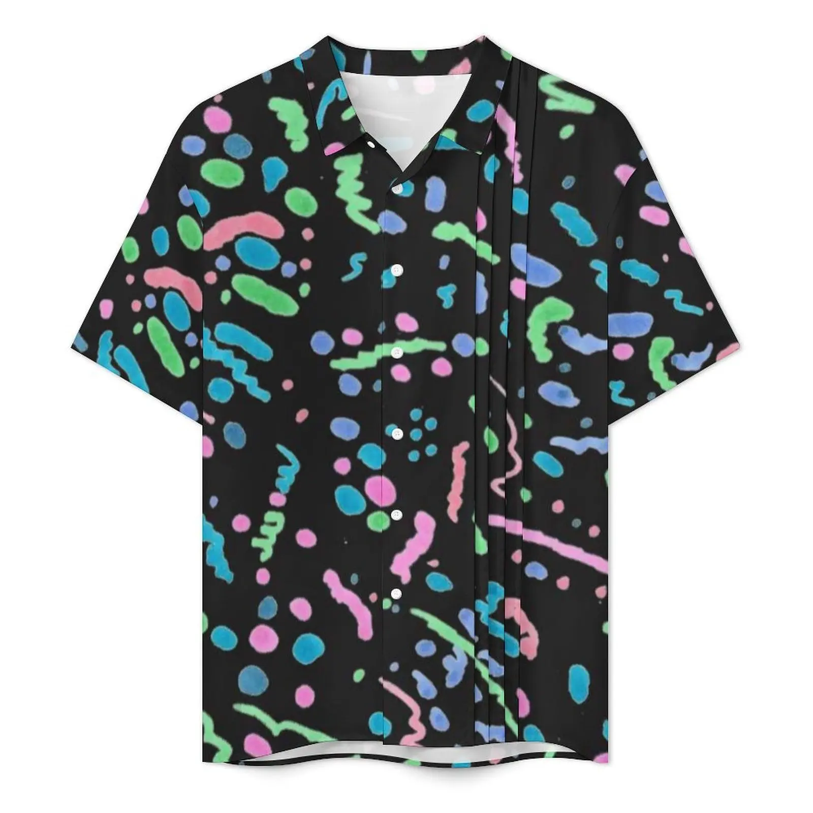 Vintage 80S Casual Shirt Funky Splatter Graffiti Loose Summer Shirts Male Short Sleeve Beach Harajuku Pattern Oversized Blouses