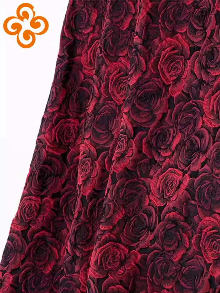 45x150cm Embossed 3D Rose Jacquard Fabric Black Yarn-dyed Jacquard Cloth Women\'s Dress Suit Bag DIY Sewing Fabric TJ7517