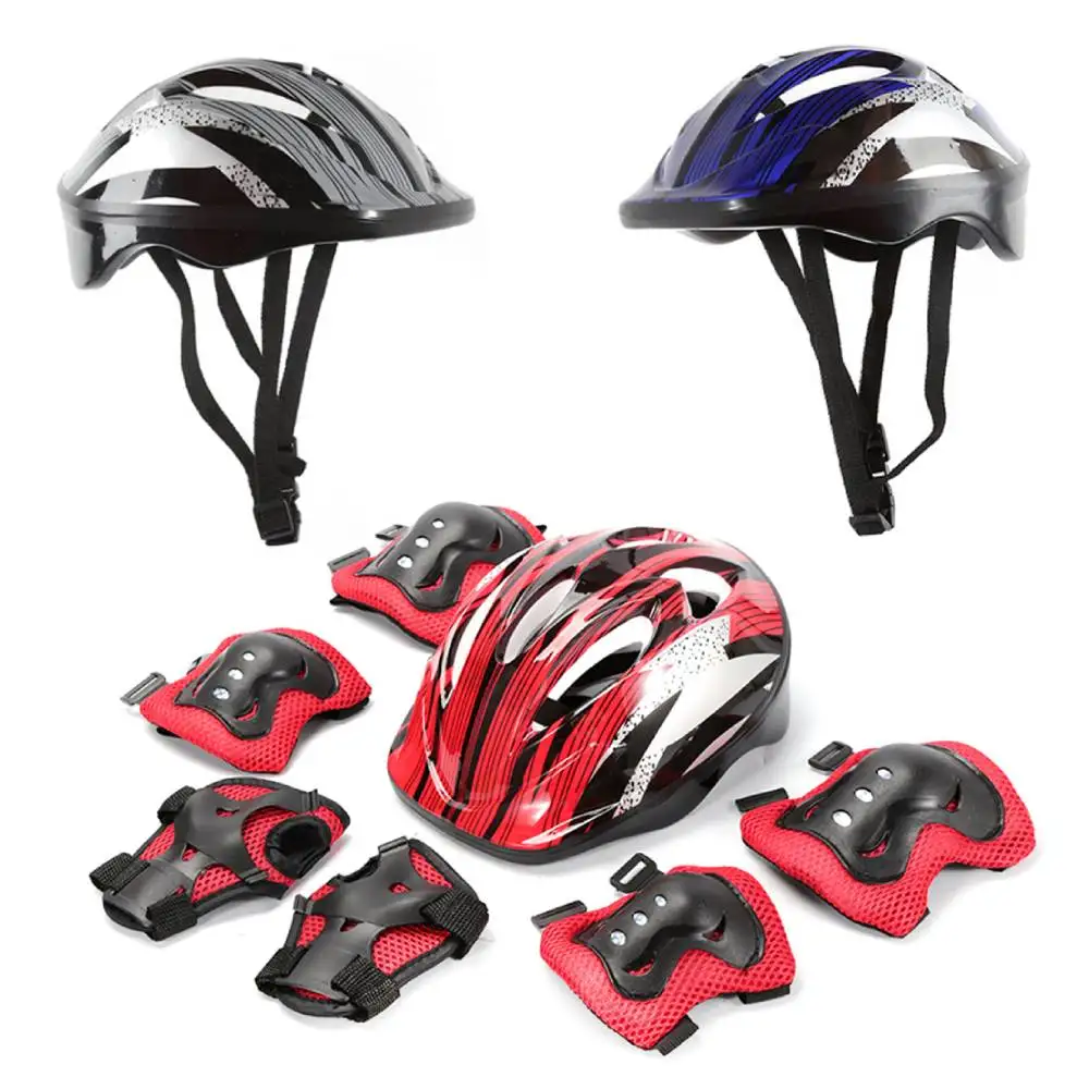 자전거 스포츠 보호 기어 세트, 손목 보호대 포함, 어린이 스케이트보드 스쿠터 헬멧 세트, 5-12 세 남아 여아용 조절 가능, 7 개