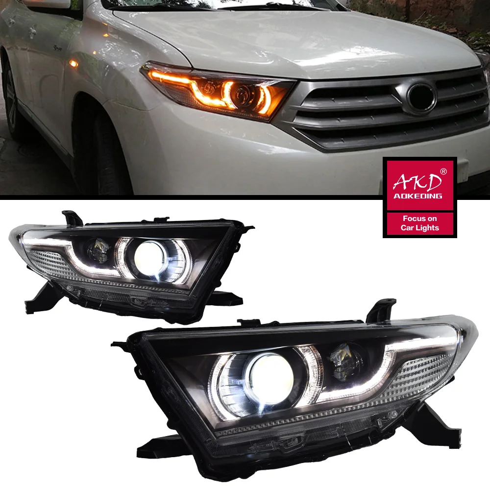 

2 PCS Car Lights Parts For Toyota Highlander Kluger 2012 2013 2014 Head lamps LED Headlight LED Dual Projector FACELIFT