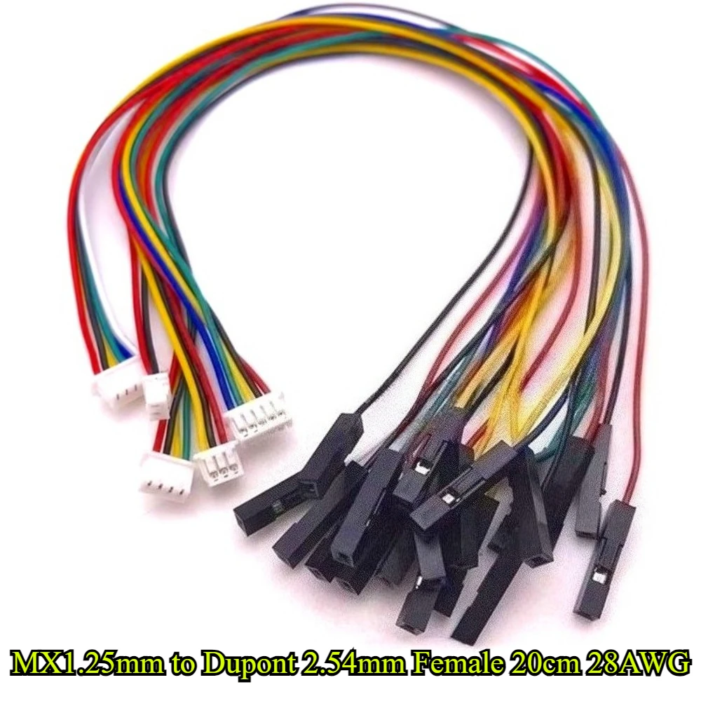สายแปลง MX1.25 มม. เป็น Dupont 2.54 มม. ตัวเมีย 2P/3P/4P/5P/6P สายเชื่อมต่อ Dupont ความยาว 20 ซม. 28AWG สายต่อขยายอิเล็กทรอนิกส์