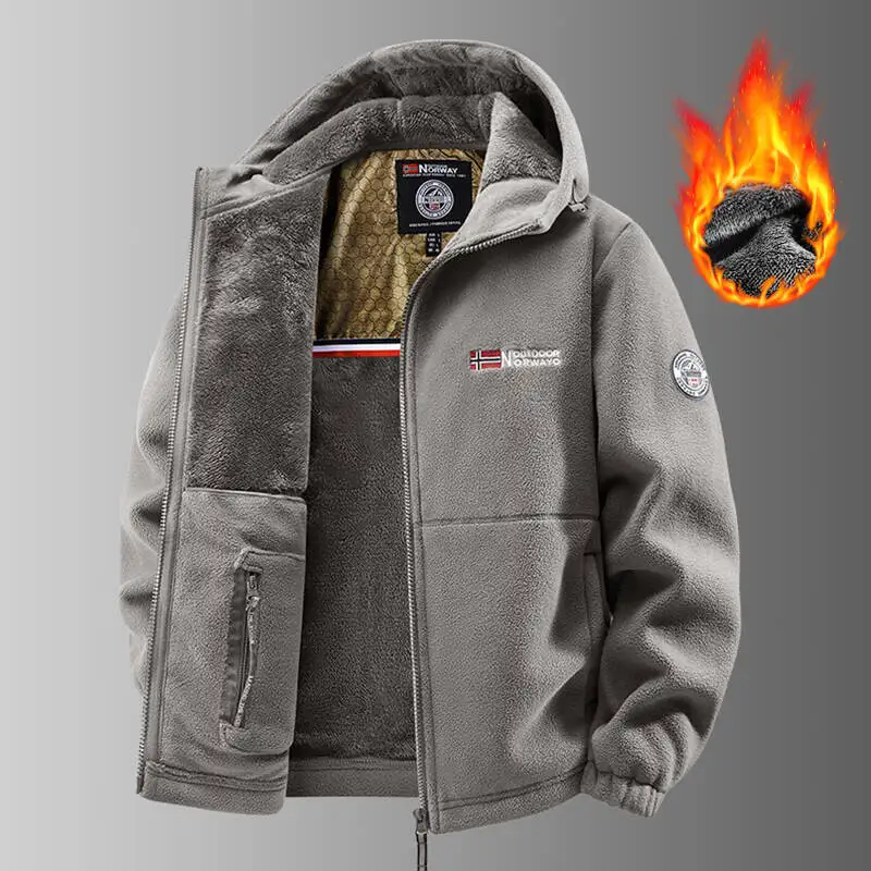 

Men's Warm Thick Fleece Hooded Jacket Winter Outdoor Sports Solid Color Loose Fit Casual Cardigan Hoodies Sweatshirt Coats