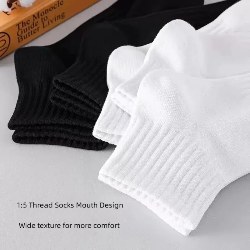 5 Pairs/lot 100% Cotton Men\'s Socks Spring Summer Black White Boat Socks Anti-Odor Breathable Thin Low Tube Sports Socks