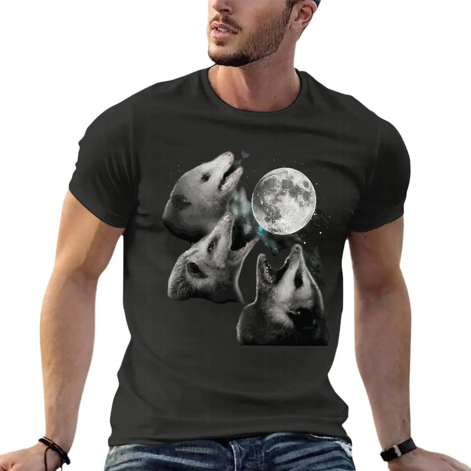 

Humor Opossums Moon Possum Triple Oversize T Shirts Custom Mens Clothing 100% Cotton Streetwear Big Size Tops Tee
