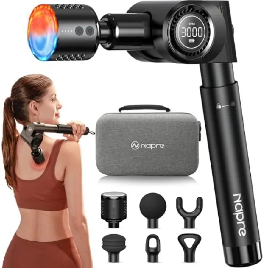 

Deep Tissue Percussion Massage Gun with Heat and Cold Therapy Head for Effective Muscle Neck and Body Pain Relief Featuring Lon