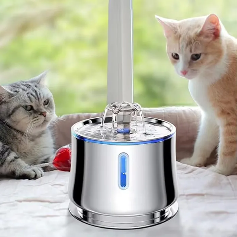 

Car Power 2.5L Stainless Steel Pet Water Dispenser Portable Round Cat Water Dispenser with Water Level Window