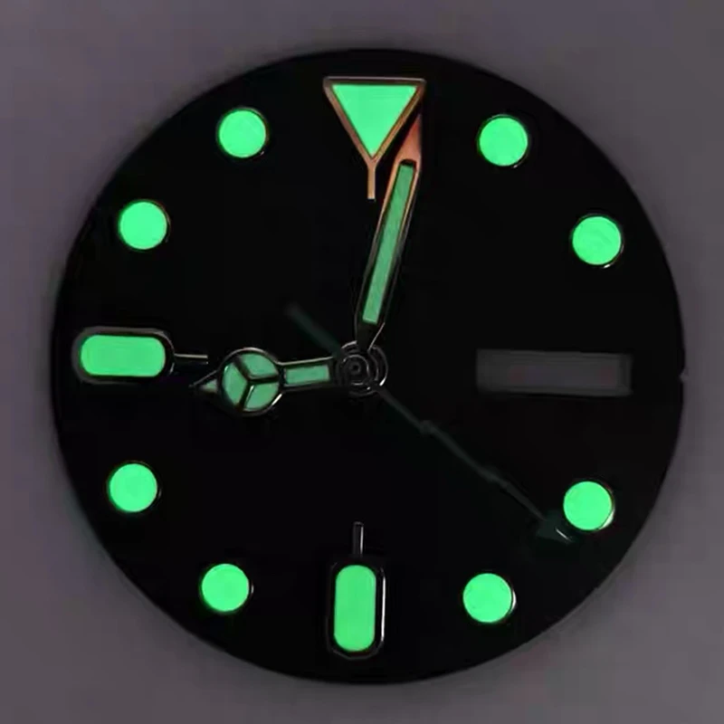 28,5 мм зеленый светящийся двойной календарь, белый матовый циферблат для часов + Benz Lightning Hands, аксессуары для часов, подходят для механического механизма NH36
