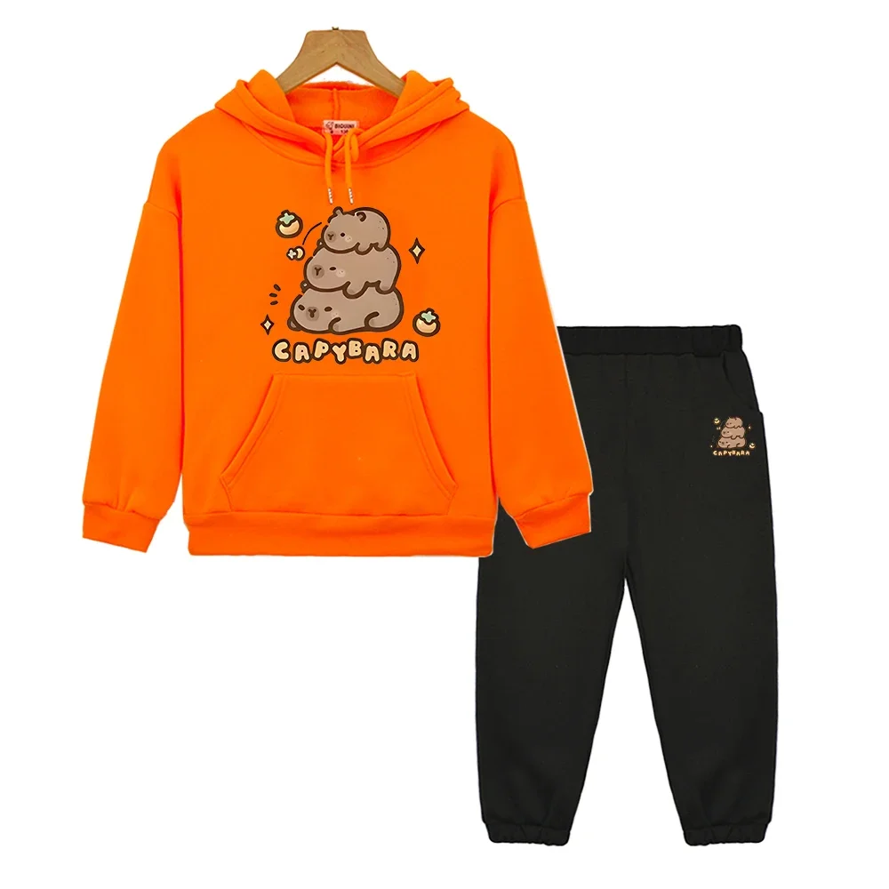 

kids suit Capybara anime hoodie Fleece sweatshirt jacket 2pcs pullover+Pant boys girls Sports Hooded Sets kids boutique clothes