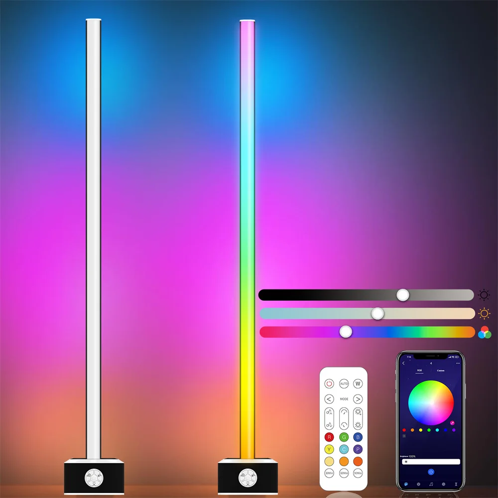 Smart WIFI RGB Corner Lamp LED Dimmable Music Sync Voice APP Remote Control Timer Standing Floor Lamp for Bedroom Living Room