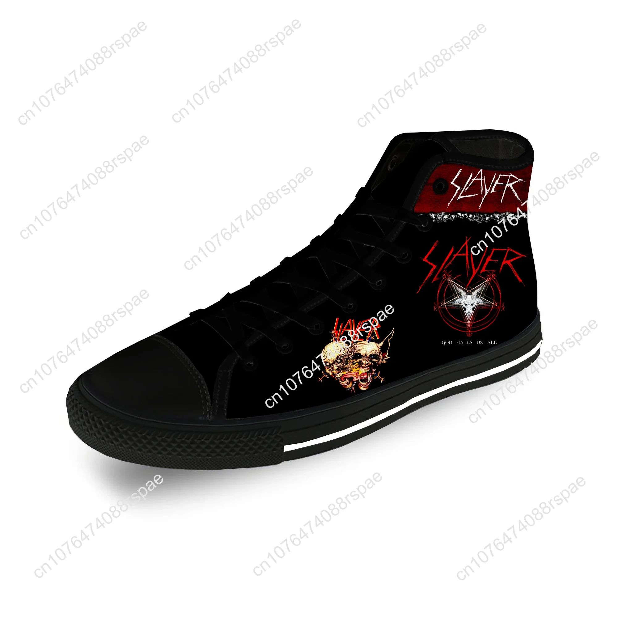 Slayer Heavy Metal Rock Band Horror spaventoso panno Casual stampa 3D High Top Canvas Fashion Shoes uomo donna Sneakers traspiranti