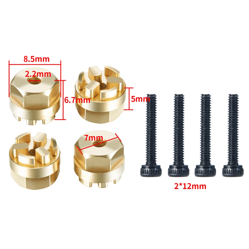 MIBIDAO 4Pcs Brass Internal Counterweight Wheel Hub Adapter Combiner For Kyosho Mini-Z 4X4 1/18 Jimny 1/24 Jeep Wrangler RC Car