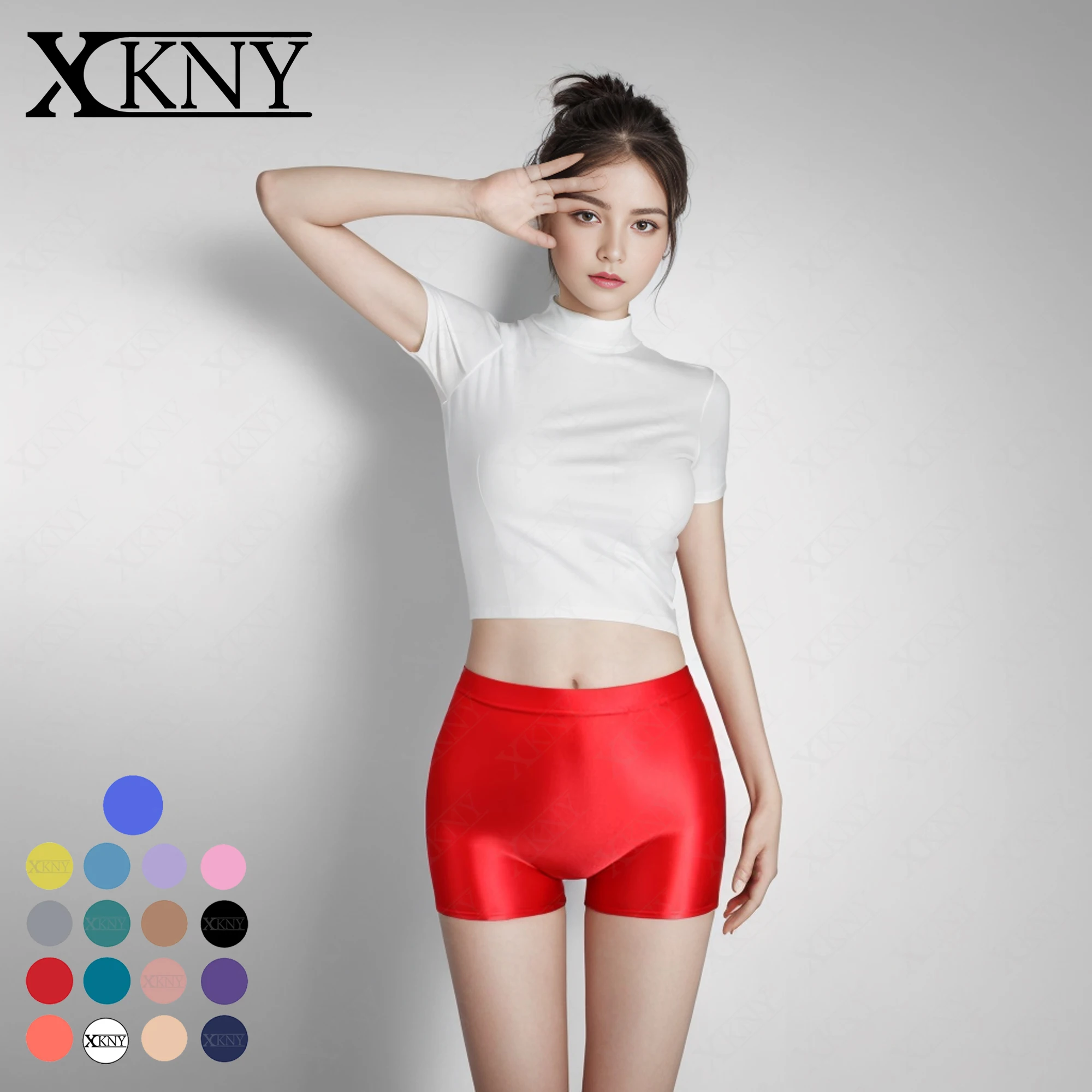 XCKNY satin shiny shorts opaque sexy silky glossy hot pants high waisted running swim leisure shorts Glossy leggings