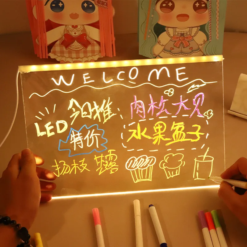 لوحة رسم مضيئة للأطفال جرافيتي لوح فلورسنت أكريليك قابل للمسح ألعاب تعليمية للأطفال مرسومة يدويًا