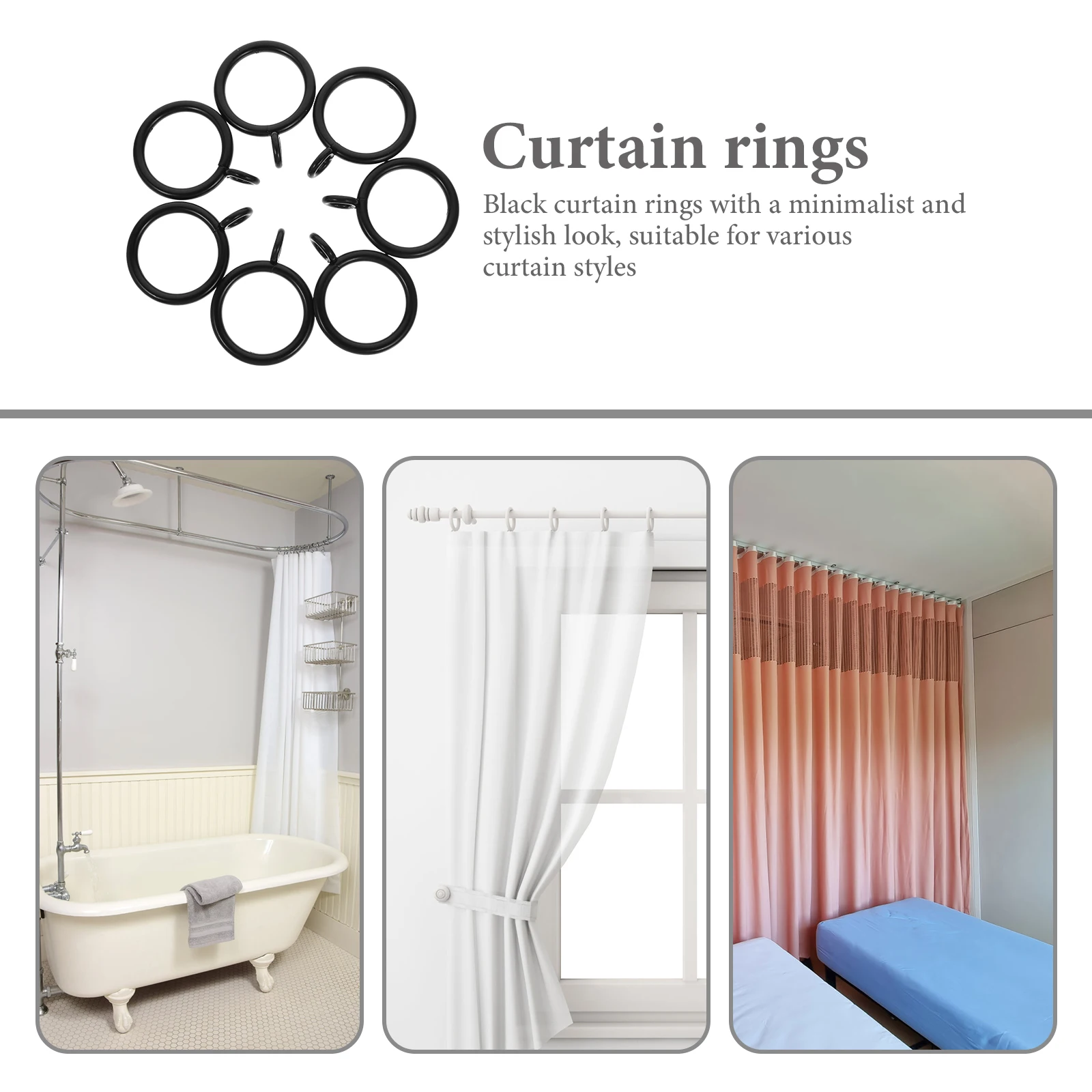 

40pcs Curtain Black Iron Rust-Resistant For 25Mm Rods Easy Install Drapery Rings Roman Rod Circles Hanging Window Rings Curtain