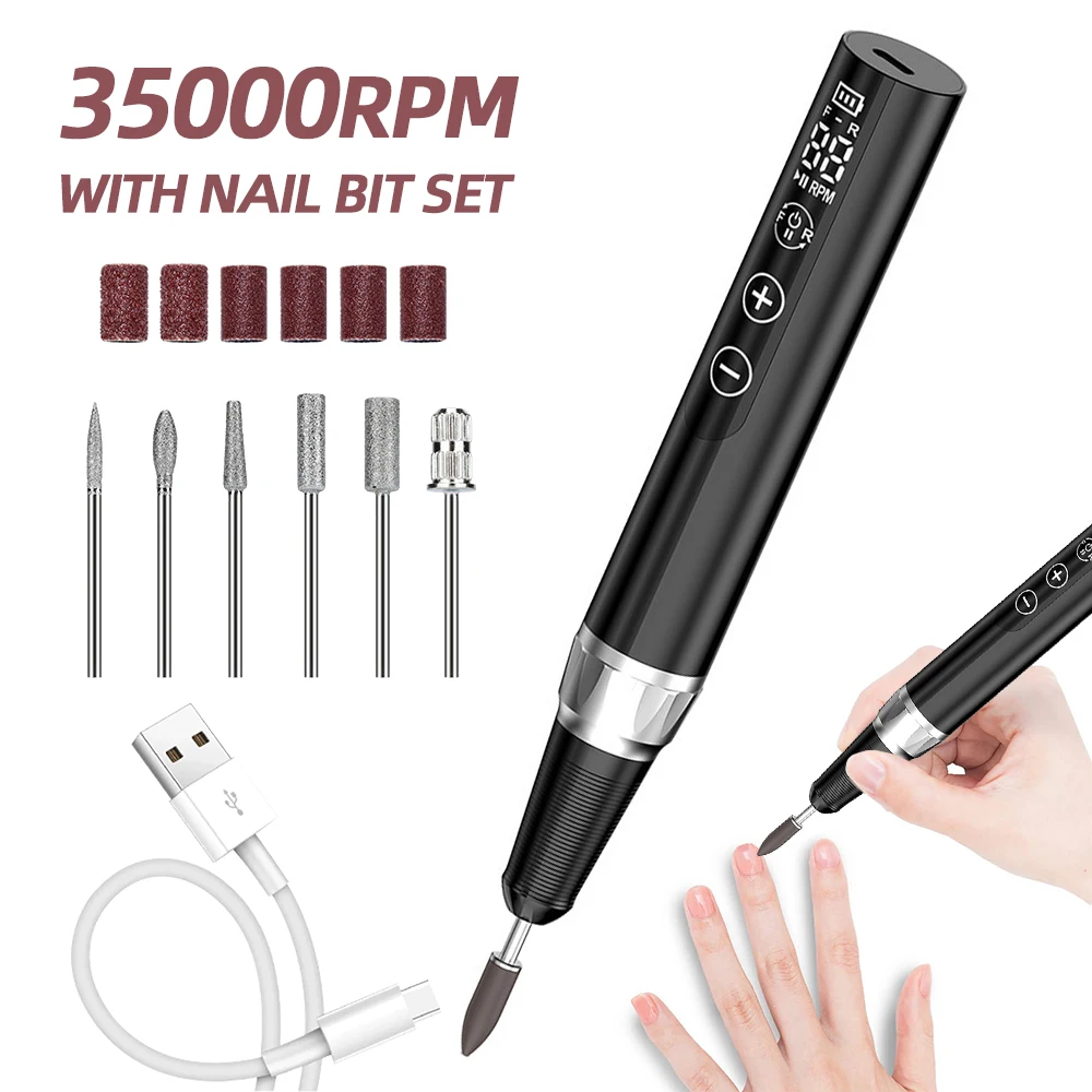 Zz 35000RPM Nail Drill Cordless Electric Nail Trimming Milling Cutter Set Portable Nail File Sanding Machine Glue Removal Tool