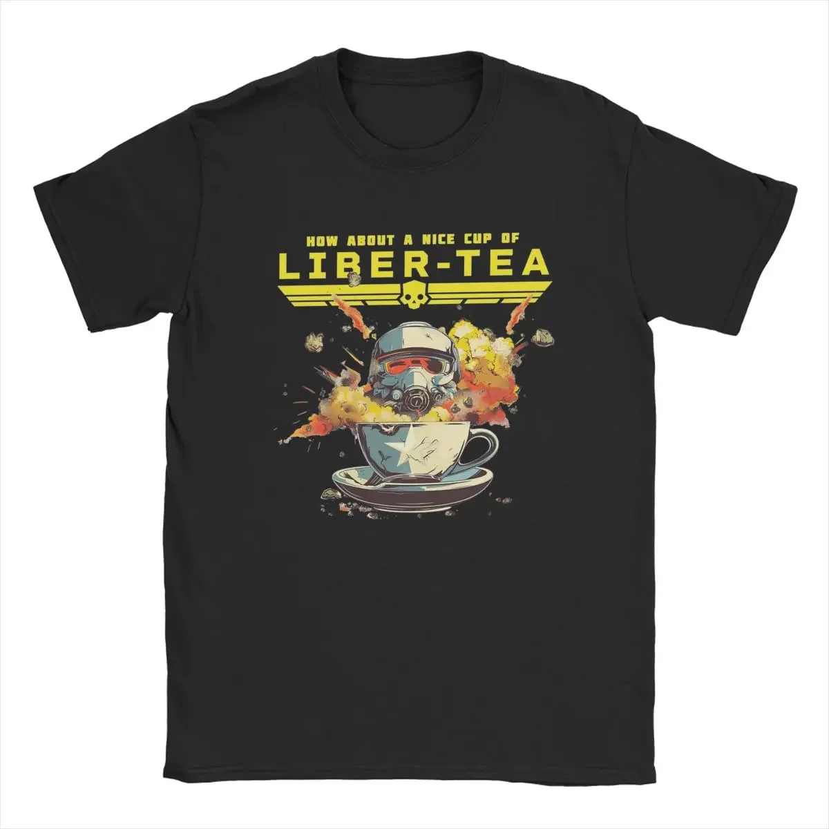 Hipster HellDivers II Liber-Tea Freedom T-Shirts for Men Crewneck Cotton T Shirt Gaming Game Awesome Art Short Sleeve Tee Gift