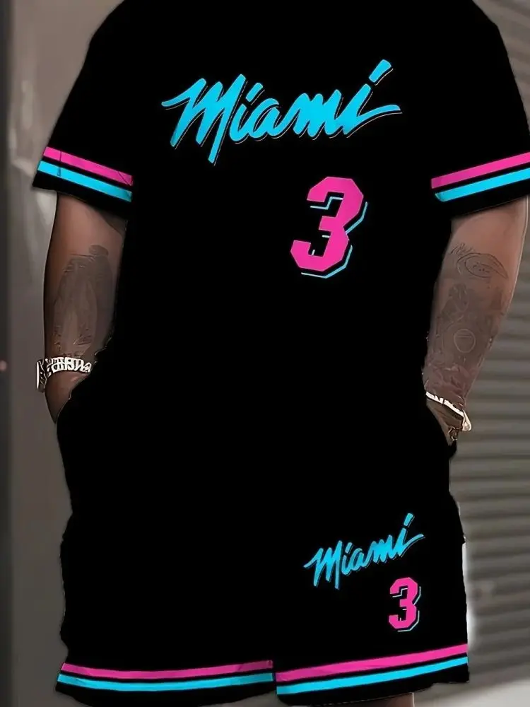 2025 nuevos hombres MIAMI NO.3 estampado pantalón corto Casual manga camiseta pantalones cortos conjunto adulto baloncesto Jersey jogging traje 2 piezas conjunto ropa