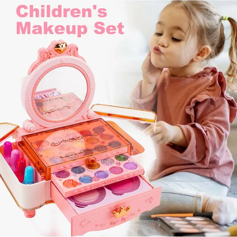 Kids Makeup Kit For Girls Real Washable Makeup Set Princess Play Make Up Toys Toddler Cosmetic Set Makeup Vanities Children's