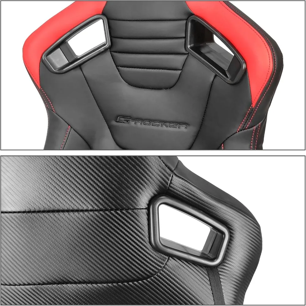 ، مقاعد سباق عالمية مع منزلقات مزدوجة، من جلد البولي يوريثان والكربون، شريط أحمر قابل للاستلقاء على الجانب الأيسر للسائق #5