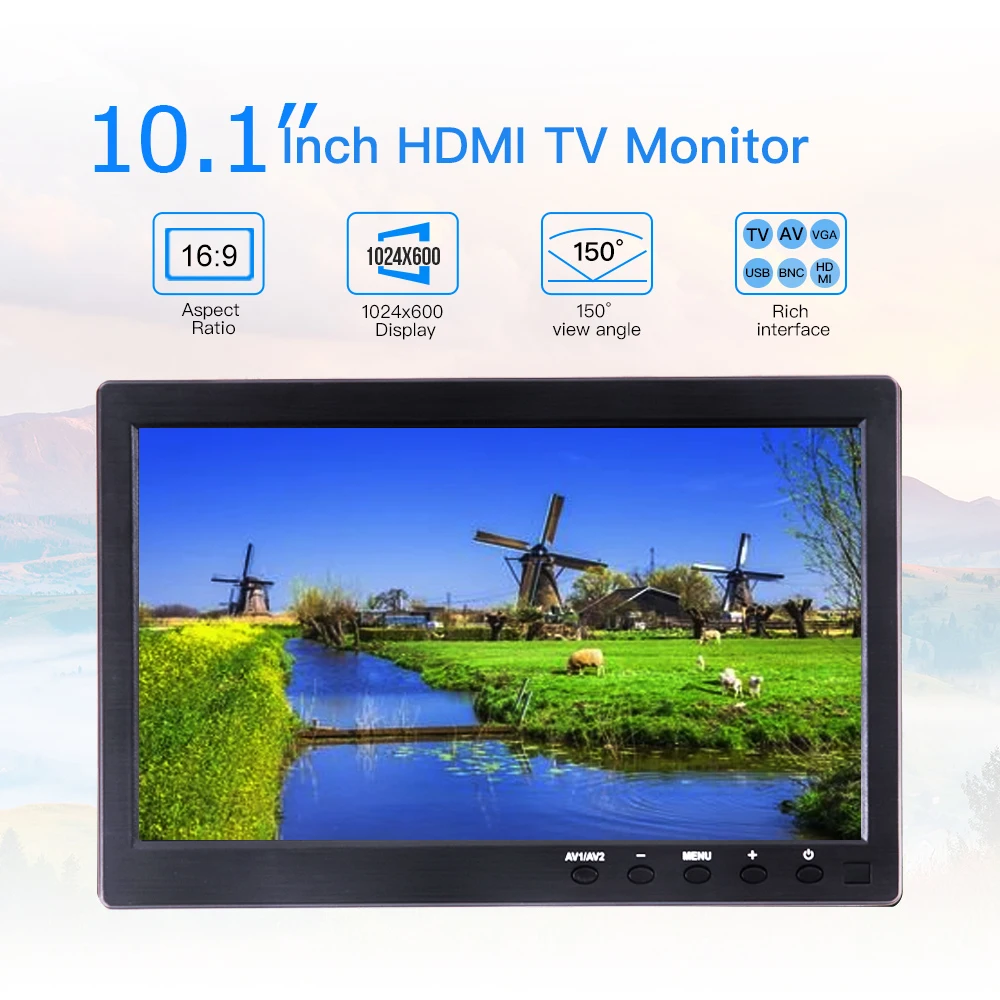 10.1 Inch HD Car Monitor LCD HD Digital Screen 1024*600 IPS Monitoring with HDMI VGA AV BNG SUB