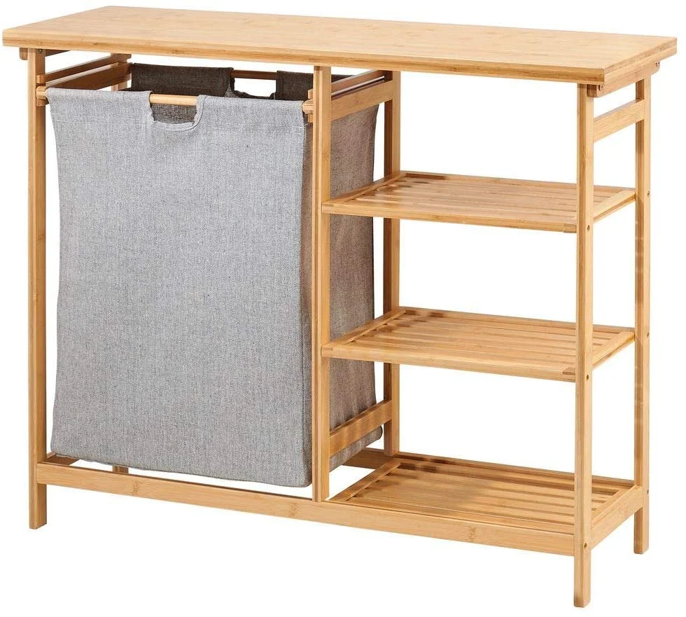 

！@Combohome Bamboo Laundry Hamper Compartments Two-Section Laundry Basket Removable Shelf Wooden Bamboo Laundry Organizer Cabine