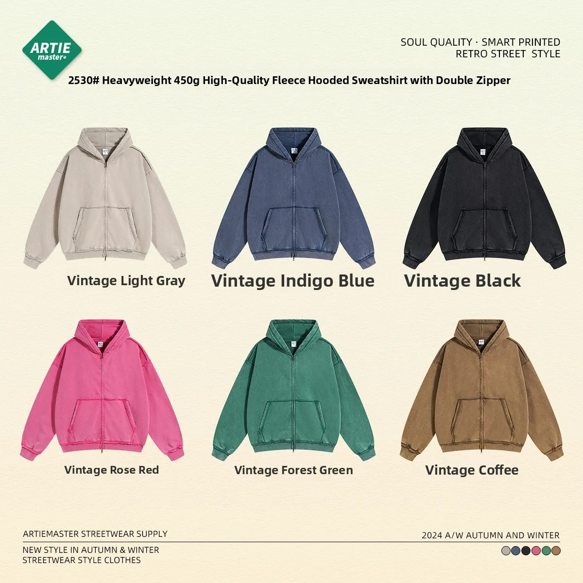 

Новая осенне-зимняя утепленная винтажная толстовка Harajuku свободного кроя для мальчиков, повседневная, на молнии, с капюшоном, модная