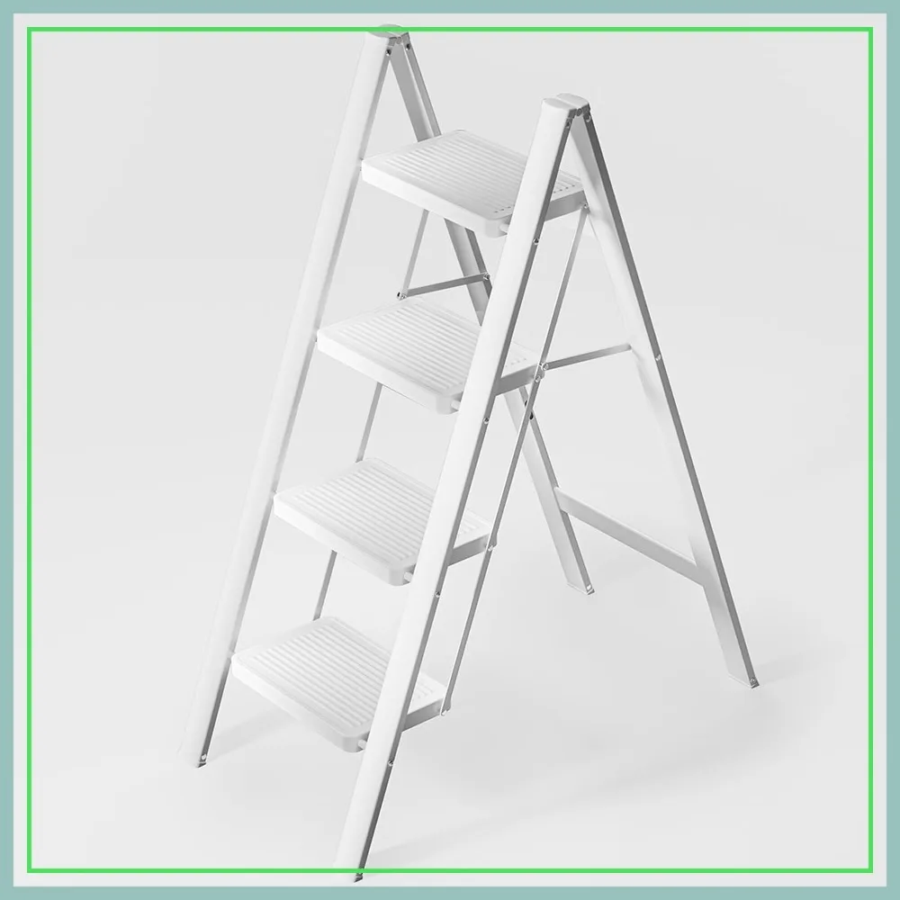 

4 Step Folding Ladder, 330 Lbs Capacity, Anti-Slip Wide Pedals, Portable for Home Kitchen Office
