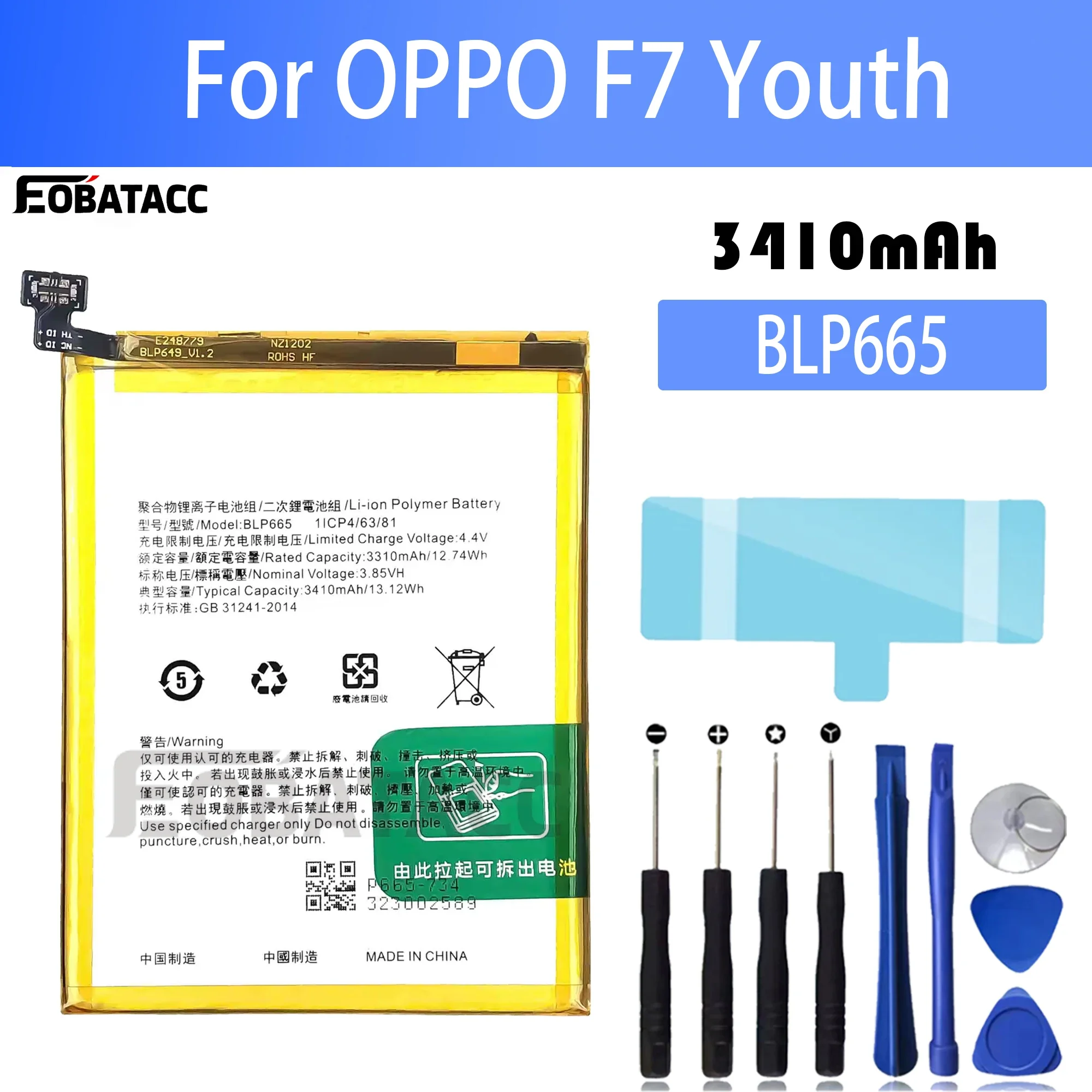 

100% New Original Battery BLP665 For OPPO F7 Youth Battery + Free Tools