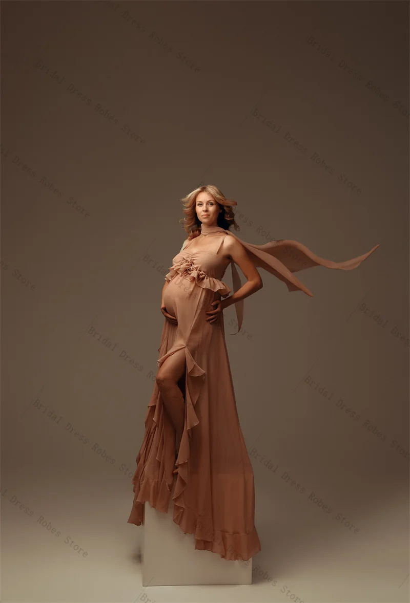 

Scarf Women Pregnant Prom Dress For Photo Shoot Sexy Stripe Sleeveless Side Split Bridal Morning Robe Customized Party Gown