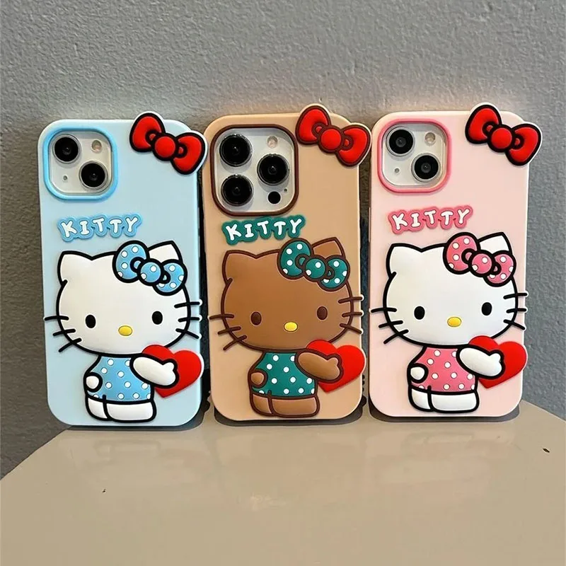 Sanrio Silicone Soft Case para iPhone, Hello Kitty Macaron Color Case, Bonito Capa de Telefone Kawaii, Todo Coberto, 12, 13, 14, 15 Pro Max