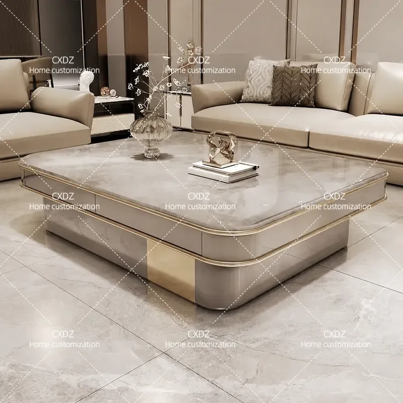 Modern Microcrystalline Stone Coffee Table Luxury Marble Look Large Living Room Centerpiece for Villa Apartment Home Decor