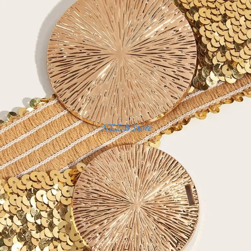 T21F حزام لامع مشد مرن حزام أنيق مطرز بالترتر لفستان السهرة #3