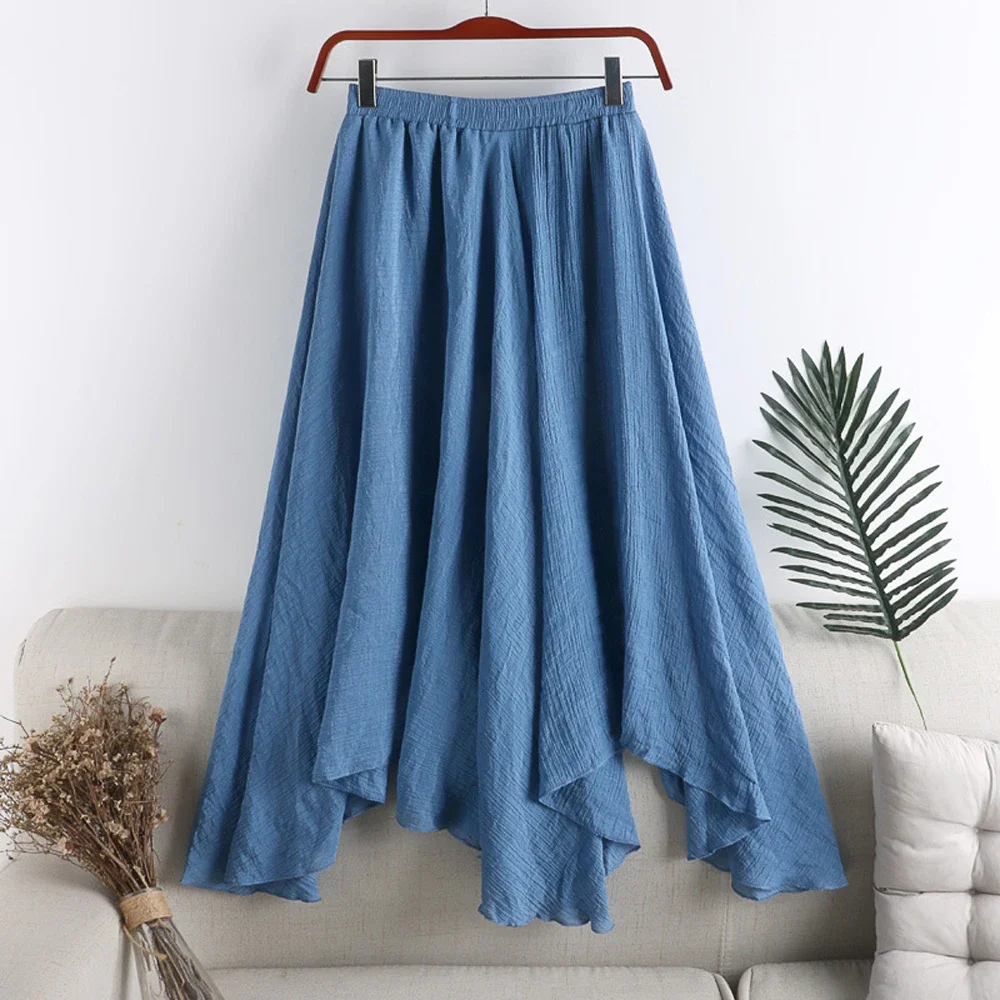 Black White Blue Linen Skirt Bohemian Long Irregular Skirt Summer Beach Skirt Girl