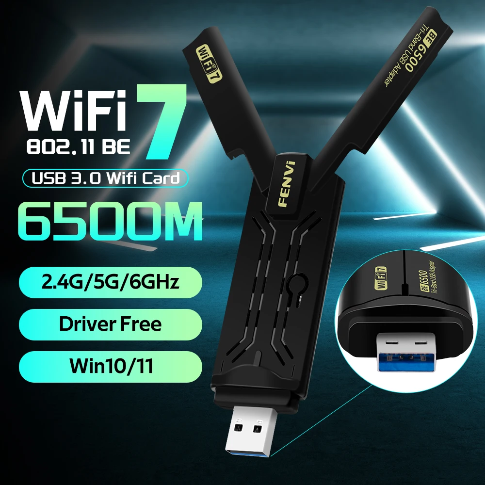 

Беспроводной адаптер Wi-Fi 7, USB 3,0 BE6500, 2,4G, 5G и 6G, трехдиапазонный 802.11BE, сетевая карта Wi-Fi Singal Receiver для Win10/11 Driver Free