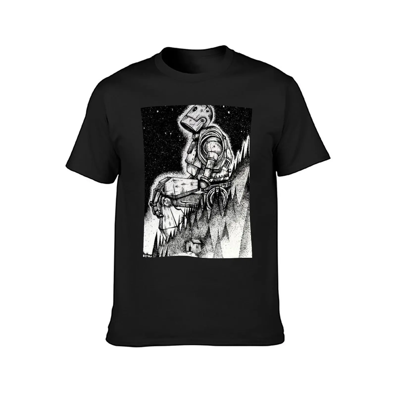 The Iron Giant poster starry night, iron giant pointillism T-Shirt street wear oversized graphic tee mens tall t shirts