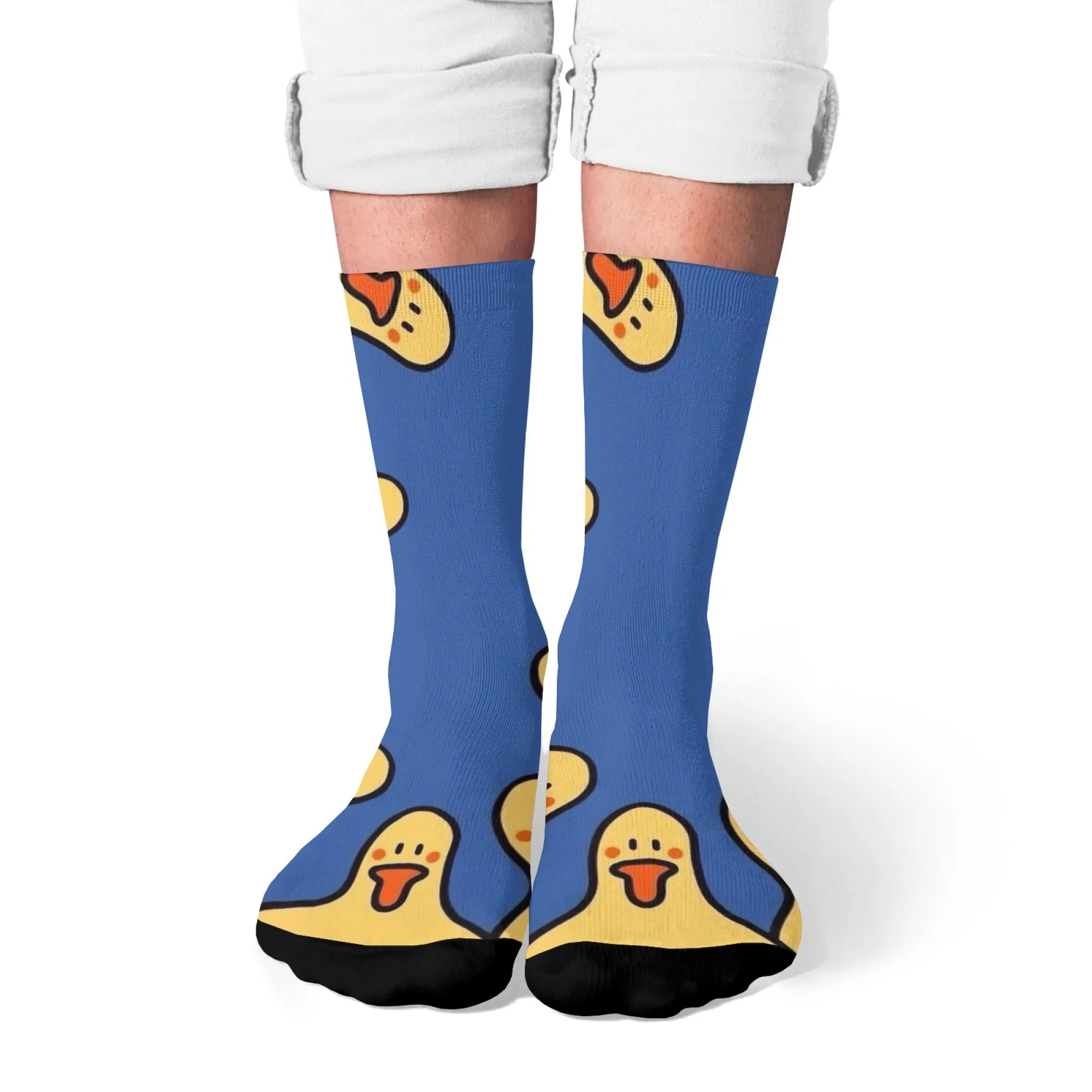 Unisex-Crew-Socken, süßer Cartoon-Enten-Druck, weiche, bequeme Freizeitsocken für den täglichen Gebrauch und Tierliebhaber, blaues Tiermuster