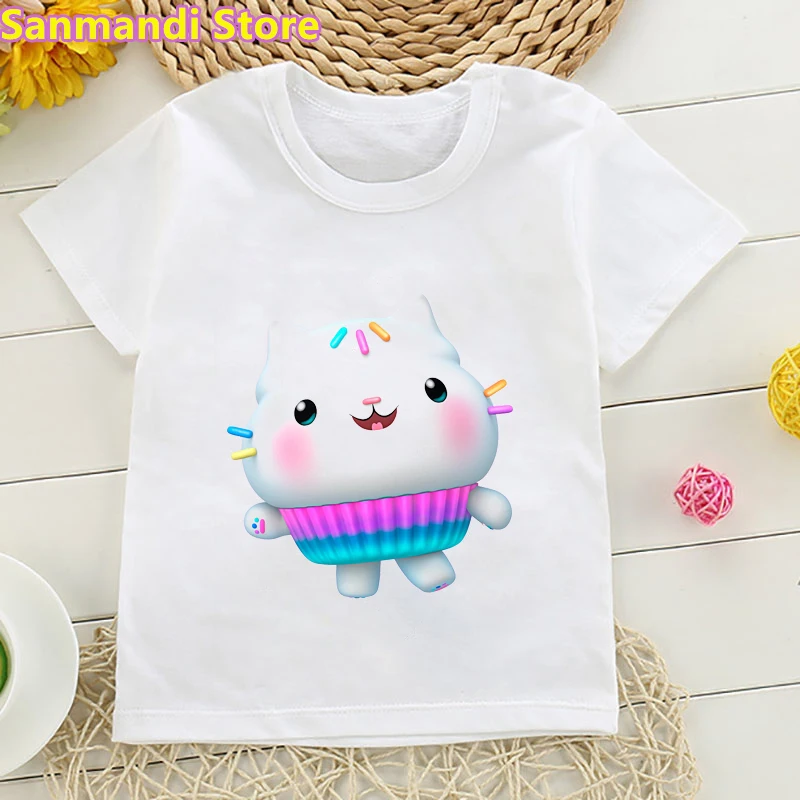 Gabbys Doll House Mermaid Cat Print T Shirt Kids Clothes Girls/Boys Funny Summer Tops Short Sleeve Tshirt Children Clothing