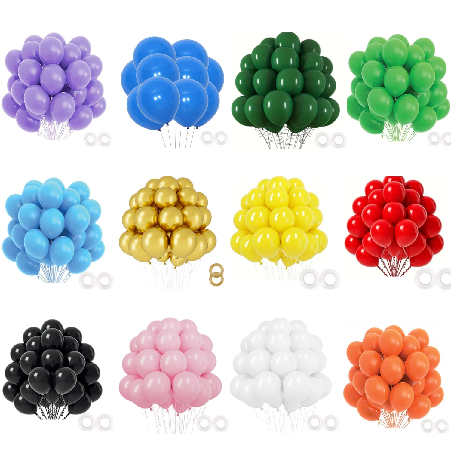 10/20/30 pack, 10/12 inch thick matte latex solid color balloon combination + ribbon, birthday, wedding party decoration balloon