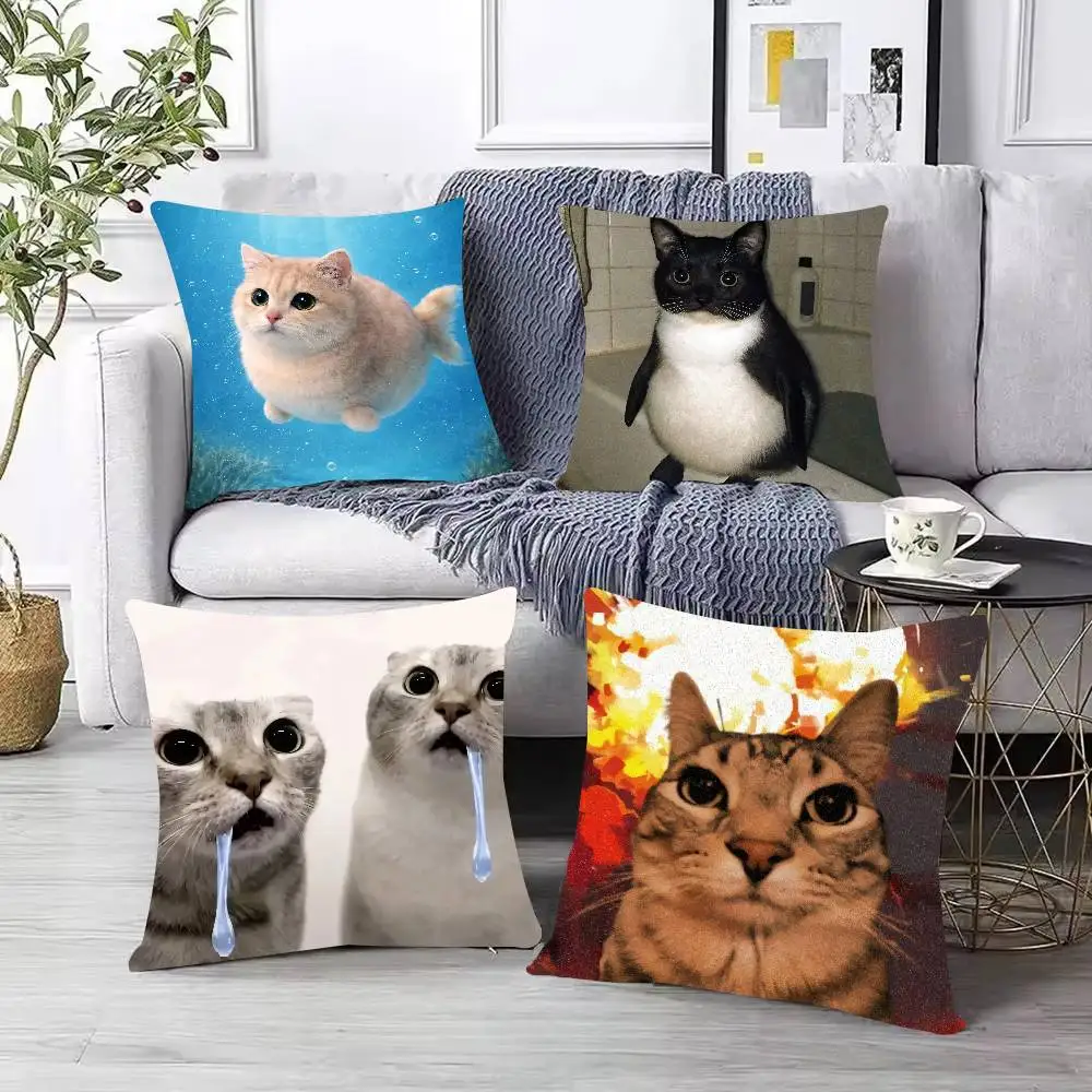 Hot Funny Meme Cat Throw Pillow Cover Viral Weird Cute Funny MEME Decor Cushion Case Pillowcase for Sofa Bed Teen Bedroom Gift