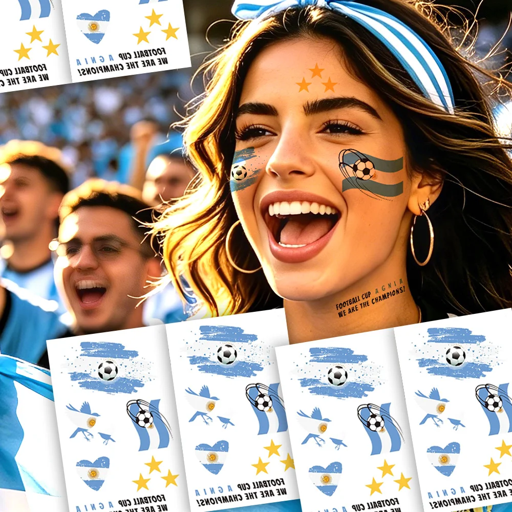 6 Sheets Argentina Football Temporary Tattoos, Sports Event National Flag Tattoos, Soccer Fans Game Day Face Arms Decor Stickers - view 5