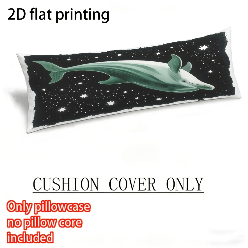 Long Pillowcase, 2D Printed Design, Dolphin Starry Night Pattern, Durable Fabric, Full Support Pillowcase, Double-Sided, Soft An