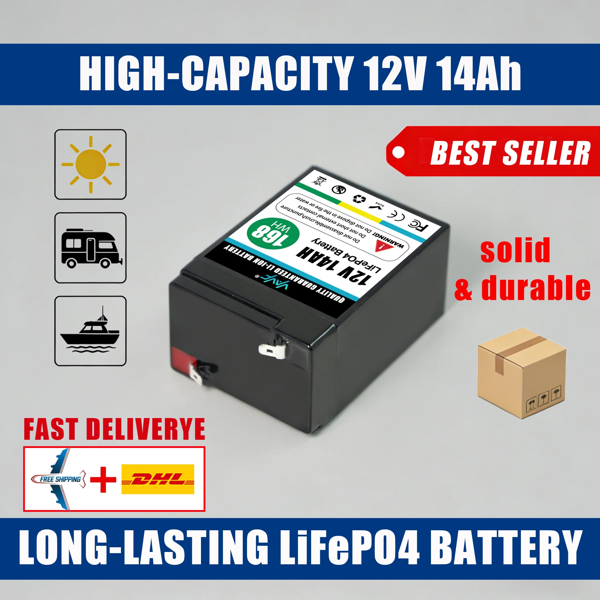 

Совершенно новый Аккумулятор LiFePO4 12В 14Ач глубокого разряда ️ Перезаряжаемая батарея со встроенной BMS для солнечных систем, скутеров, эхолотов, лодок